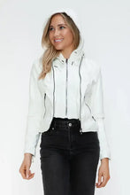 Snobbish Faux Leather Zip Up Drawstring Hooded Jacket Woman Outerwear