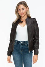 Snobbish PU Leather Biker Jacket with Side Zip Pockets Chocolate Woman Outerwear