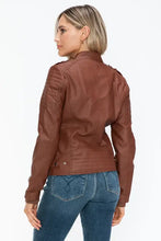 Snobbish PU Leather Biker Jacket with Side Zip Pockets Woman Outerwear