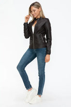 Snobbish PU Leather Biker Jacket with Side Zip Pockets Woman Outerwear