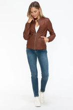 Snobbish PU Leather Biker Jacket with Side Zip Pockets Woman Outerwear