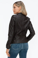 Snobbish PU Leather Biker Jacket with Side Zip Pockets Woman Outerwear
