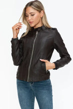 Snobbish PU Leather Biker Jacket with Side Zip Pockets Woman Outerwear