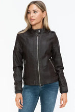 Snobbish PU Leather Biker Jacket with Side Zip Pockets Woman Outerwear
