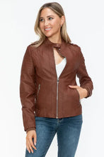 Snobbish PU Leather Biker Jacket with Side Zip Pockets Woman Outerwear