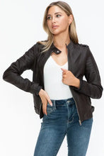 Snobbish PU Leather Biker Jacket with Side Zip Pockets Woman Outerwear