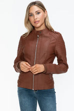 Snobbish PU Leather Biker Jacket with Side Zip Pockets Woman Outerwear