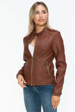 Snobbish PU Leather Biker Jacket with Side Zip Pockets Woman Outerwear