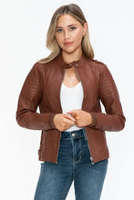 Snobbish PU Leather Biker Jacket with Side Zip Pockets Woman Outerwear