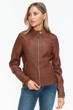 Snobbish PU Leather Biker Jacket with Side Zip Pockets Woman Outerwear
