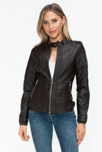 Snobbish PU Leather Biker Jacket with Side Zip Pockets Woman Outerwear