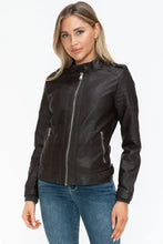 Snobbish PU Leather Biker Jacket with Side Zip Pockets Woman Outerwear