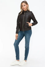 Snobbish PU Leather Biker Jacket with Side Zip Pockets Woman Outerwear