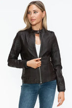 Snobbish PU Leather Biker Jacket with Side Zip Pockets Woman Outerwear