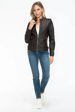 Snobbish PU Leather Biker Jacket with Side Zip Pockets Woman Outerwear