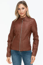 Snobbish PU Leather Biker Jacket with Side Zip Pockets Woman Outerwear