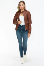Snobbish PU Leather Biker Jacket with Side Zip Pockets Woman Outerwear