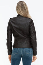 Snobbish PU Leather Biker Jacket with Side Zip Pockets Woman Outerwear