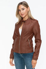 Snobbish PU Leather Biker Jacket with Side Zip Pockets Woman Outerwear
