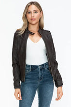 Snobbish PU Leather Biker Jacket with Side Zip Pockets Woman Outerwear