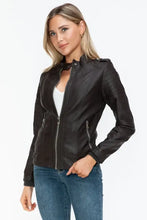Snobbish PU Leather Biker Jacket with Side Zip Pockets Woman Outerwear