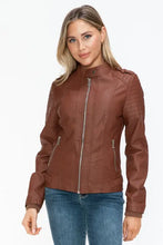 Snobbish PU Leather Biker Jacket with Side Zip Pockets Woman Outerwear