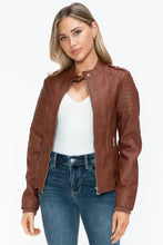 Snobbish PU Leather Biker Jacket with Side Zip Pockets Woman Outerwear