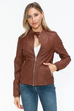 Snobbish PU Leather Biker Jacket with Side Zip Pockets Woman Outerwear
