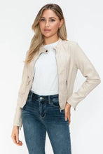 Snobbish PU Leather Zip Up Jacket with Pockets Sand Woman Outerwear