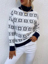 Snowflake Pattern Mock Neck Sweater Navy Sweater Pullovers