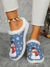 Blue snowman print flat faux fur slippers
