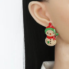 Pearl enamel snowman rhinestone alloy earrings with red hat scarf