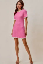 SO ME ruffled sweater knit mini dress in pink with lace trim