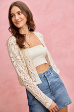 Cream-colored SO ME crochet knit long sleeves cardigan sweater