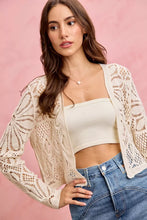 Cream-colored SO ME crochet knit long sleeves cardigan sweater