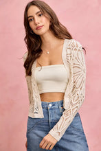 Cream-colored crochet knit long sleeves cardigan sweater
