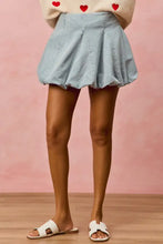Light blue pleated denim bubble mini skirt by SO ME featuring a stylish bubble mini silhouette in denim fabric