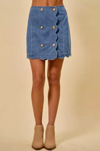Blue denim scalloped buttoned mini skirt with gold-toned buttons from so me denim scalloped collection