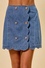 So me denim skirt in blue with scalloped hem and front button closure featuring denim scalloped buttoned style