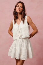 SO ME eyelet lace tie front vest top with tiered mini skirt