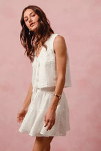 White eyelet lace tie front tiered mini skirt dress