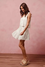 White eyelet lace tie front tiered mini skirt dress set
