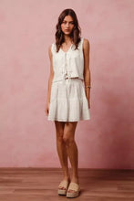 White eyelet lace tie front tiered mini skirt set