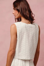 White eyelet lace tie front vest top with tiered mini skirt set