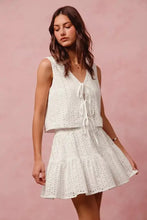 SO ME eyelet lace tie front vest top with tiered mini skirt set