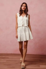 White eyelet lace tie front tiered mini skirt dress