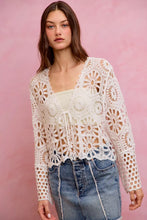 White SO ME floral pattern crochet tie front crop cardigan