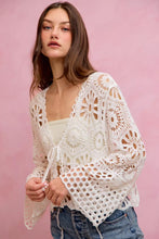 White SO ME floral pattern crochet tie-front crop cardigan back