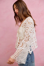 White SO ME floral pattern crochet bell-sleeve crop cardigan