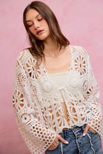 White SO ME floral pattern crochet cardigan with bell sleeves
